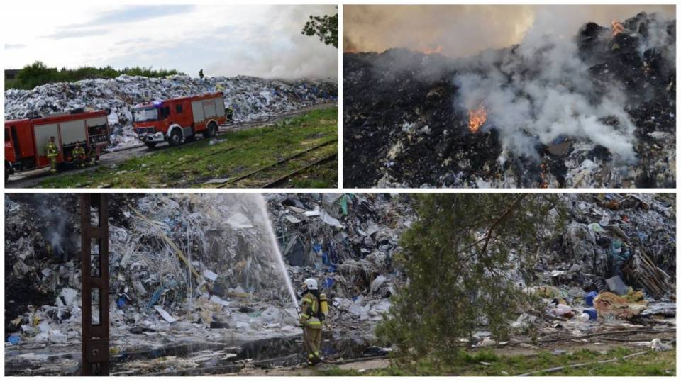 [Aktual.] Pożar składowiska odpadów pod Łaskiem. W akcji ponad stu strażaków