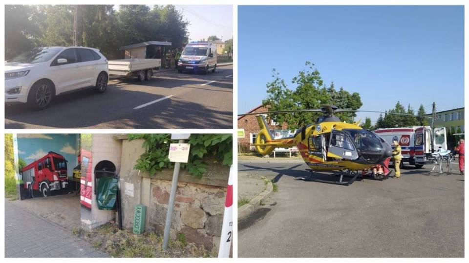 Koszmar pod Łaskiem: W 16- latkę stojącą na przystanku uderzyła przyczepka. Dziewczynę LPR przetransportowano do szpitala [Foto]