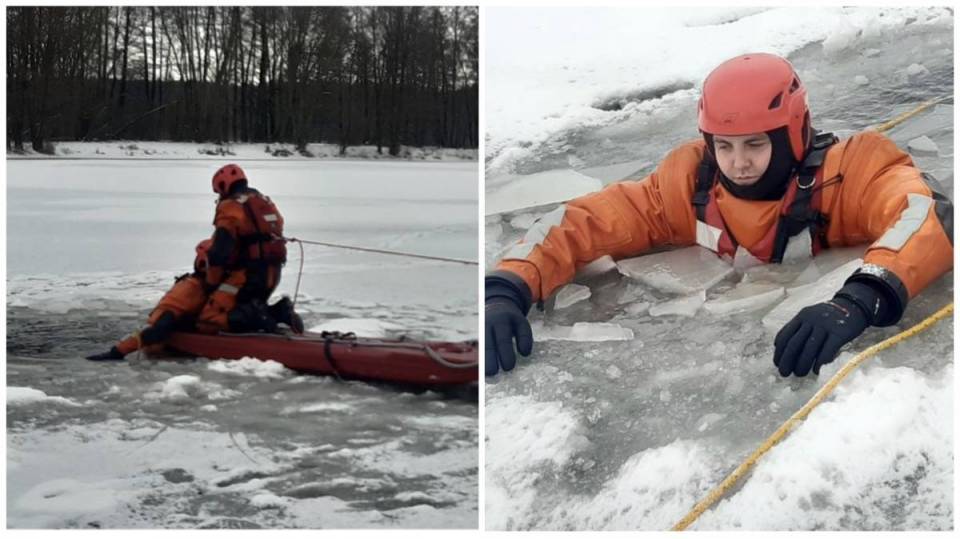 Łascy strażacy ćwiczyli zadania z zakresu lodowego ratownictwa. Tak ratuje się ludzi pod którymi załamał się lód!