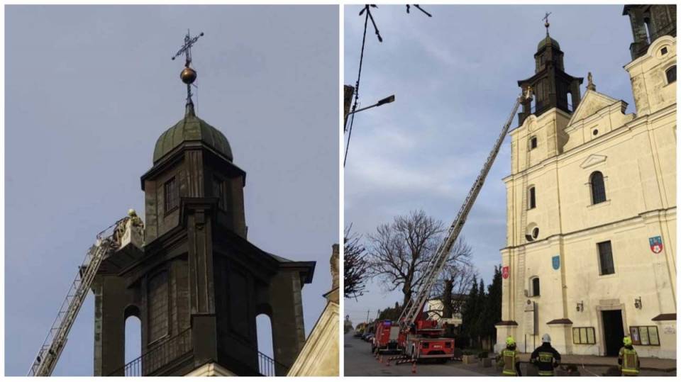 Chwiejący się krzyż śmiertelnym zagrożeniem. Strażacy z kościelnej wieży ściągali go 12 godzin!